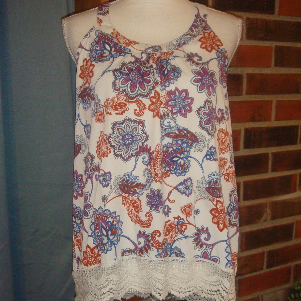 Zoe & Rose BOHO Crochet Trimmed Sleeveless Top L